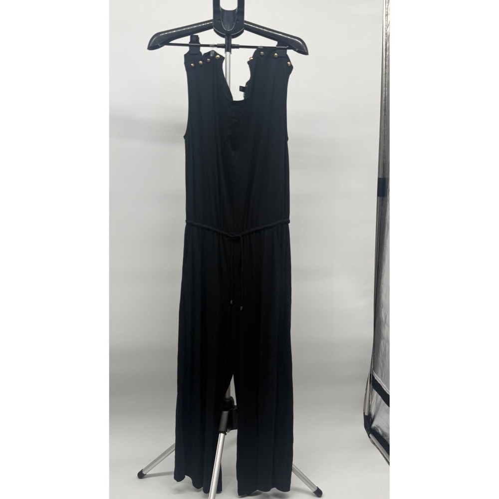 Lauren Ralph Lauren Women's Black Wide‎ Leg Jumpsuit Gold Stud Detail Size M